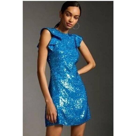 Shoshanna Sequin Mini Dress Size 0 US Blue New With Tag - Picture 1 of 4